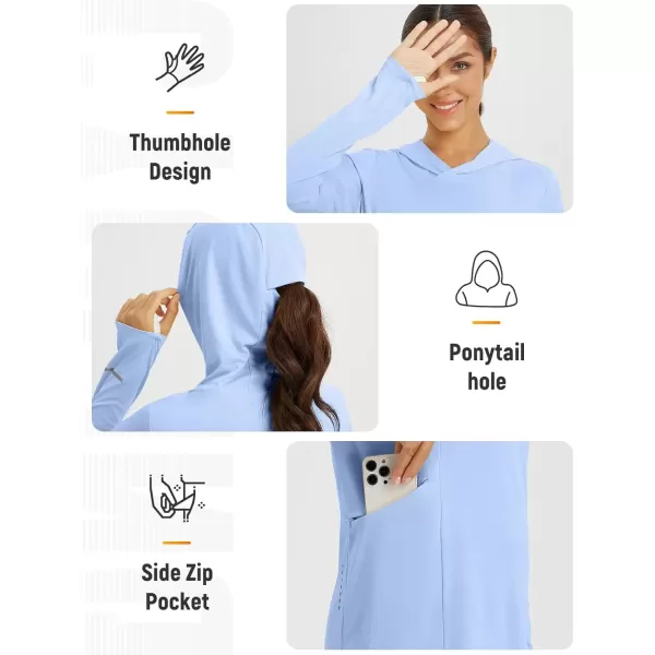 imageBALEAF Womens Cycling Shirts Long Sleeve UPF50 Hoodie Sun Protection Shirt Mountain Bike Zip PocketLight Blue