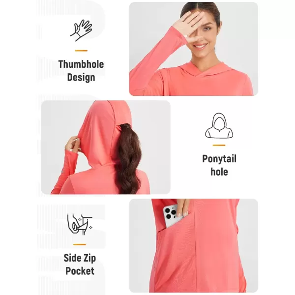 imageBALEAF Womens Cycling Shirts Long Sleeve UPF50 Hoodie Sun Protection Shirt Mountain Bike Zip PocketPink