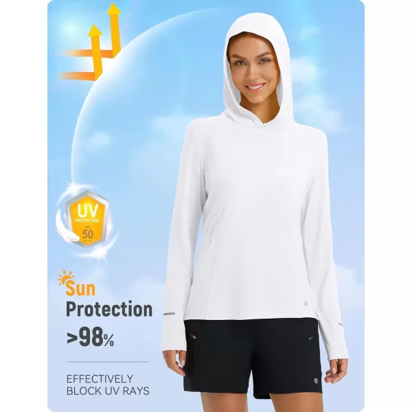 imageBALEAF Womens Cycling Shirts Long Sleeve UPF50 Hoodie Sun Protection Shirt Mountain Bike Zip PocketWhite