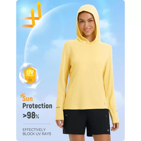 imageBALEAF Womens Cycling Shirts Long Sleeve UPF50 Hoodie Sun Protection Shirt Mountain Bike Zip PocketYellow