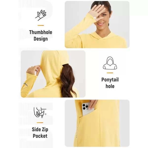 imageBALEAF Womens Cycling Shirts Long Sleeve UPF50 Hoodie Sun Protection Shirt Mountain Bike Zip PocketYellow