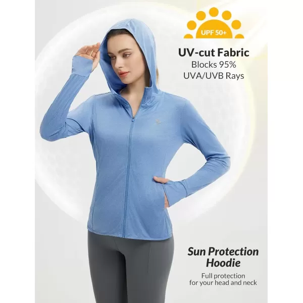 imageBALEAF Womens Sun Protection Jacket Hoodie Clothing Lightweight Long Sleeve Sun Cover Up ShirtHeather Blue