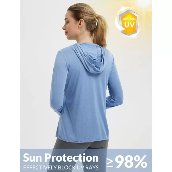 imageBALEAF Womens Sun Protection Jacket Hoodie Clothing Lightweight Long Sleeve Sun Cover Up ShirtHeather Blue