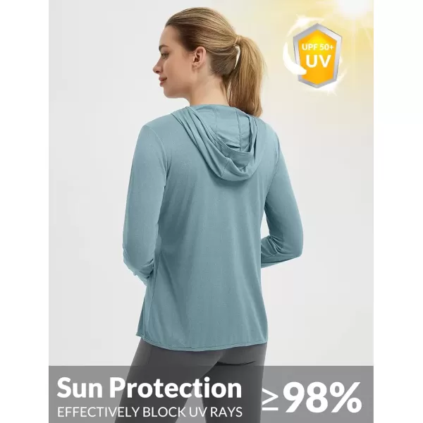 imageBALEAF Womens Sun Protection Jacket Hoodie Clothing Lightweight Long Sleeve Sun Cover Up ShirtHeather Light Blue