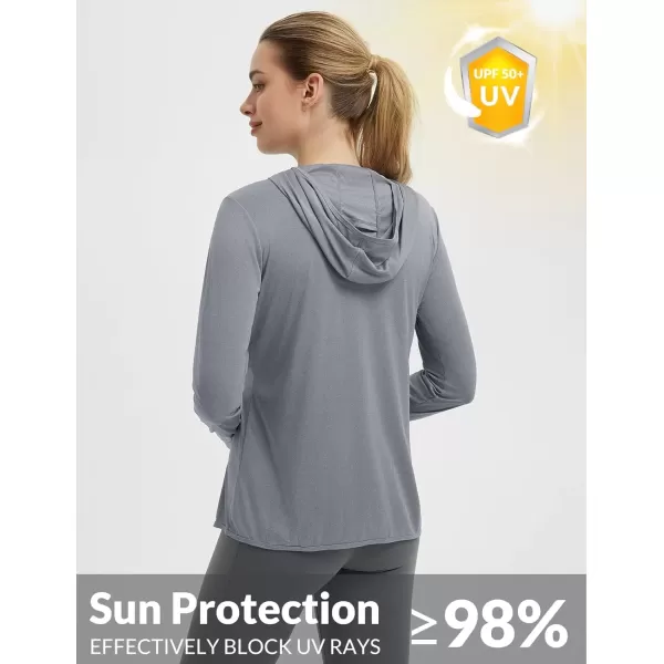 imageBALEAF Womens Sun Protection Jacket Hoodie Clothing Lightweight Long Sleeve Sun Cover Up ShirtHeather Light Gray