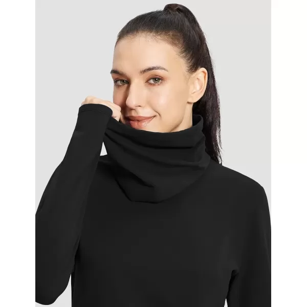 imageBALEAF Womens Thermal Long Sleeve Shirts Fleece Turtleneck Top Warm Undershirts with Detachable Neck Gaiter ThumbholesBlack