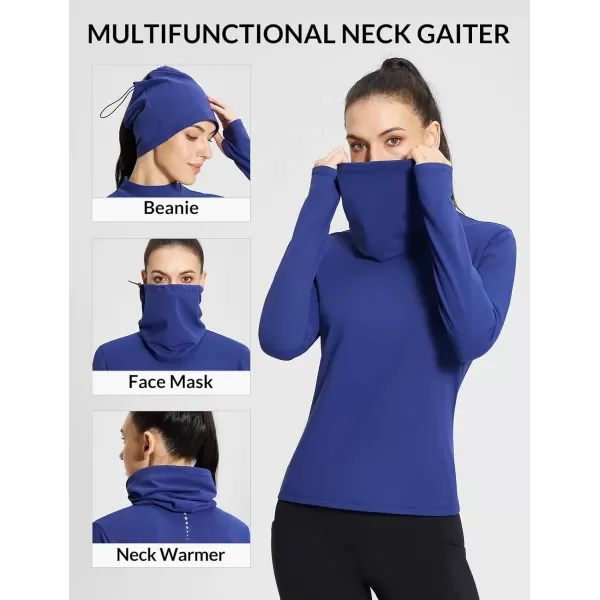 imageBALEAF Womens Thermal Long Sleeve Shirts Fleece Turtleneck Top Warm Undershirts with Detachable Neck Gaiter ThumbholesBlue