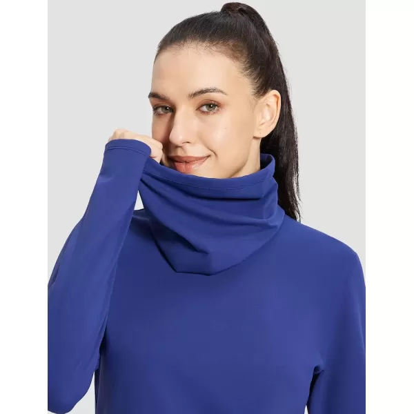 imageBALEAF Womens Thermal Long Sleeve Shirts Fleece Turtleneck Top Warm Undershirts with Detachable Neck Gaiter ThumbholesBlue