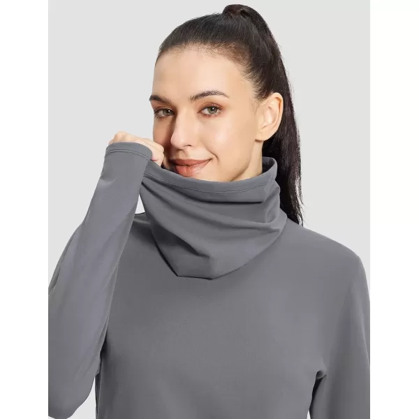 imageBALEAF Womens Thermal Long Sleeve Shirts Fleece Turtleneck Top Warm Undershirts with Detachable Neck Gaiter ThumbholesLight Grey