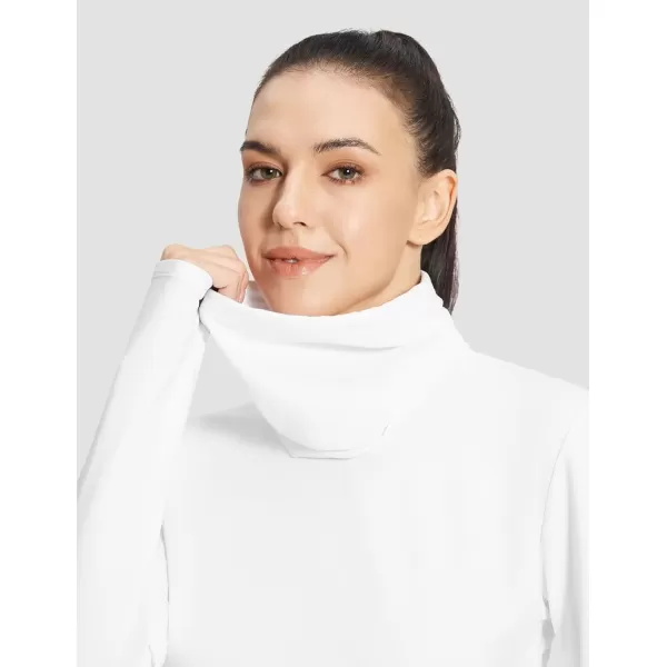 imageBALEAF Womens Thermal Long Sleeve Shirts Fleece Turtleneck Top Warm Undershirts with Detachable Neck Gaiter ThumbholesWhite