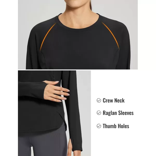 imageBALEAF Womens Thermal Tops Fleece Lined Shirts Long Sleeve Cold Weather Running Gear Workout Zipper Pocket ThumbholesBlack