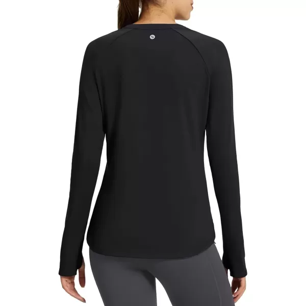 imageBALEAF Womens Thermal Tops Fleece Lined Shirts Long Sleeve Cold Weather Running Gear Workout Zipper Pocket ThumbholesBlack