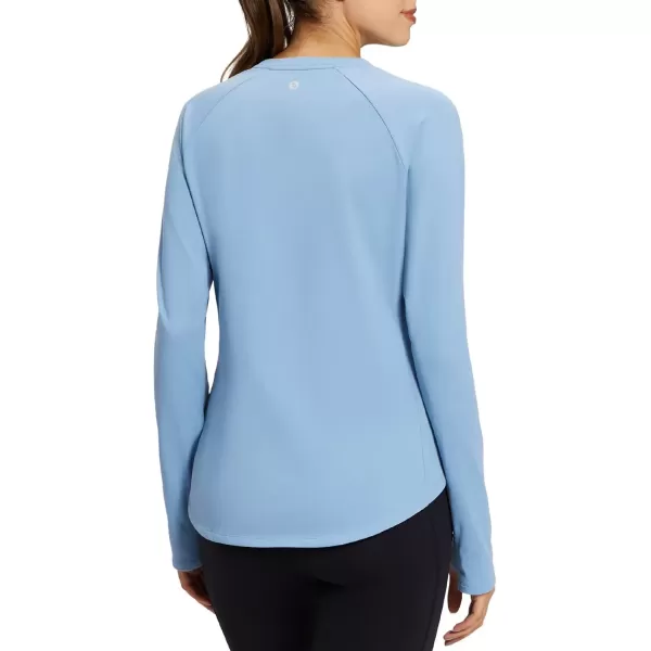 imageBALEAF Womens Thermal Tops Fleece Lined Shirts Long Sleeve Cold Weather Running Gear Workout Zipper Pocket ThumbholesBlue