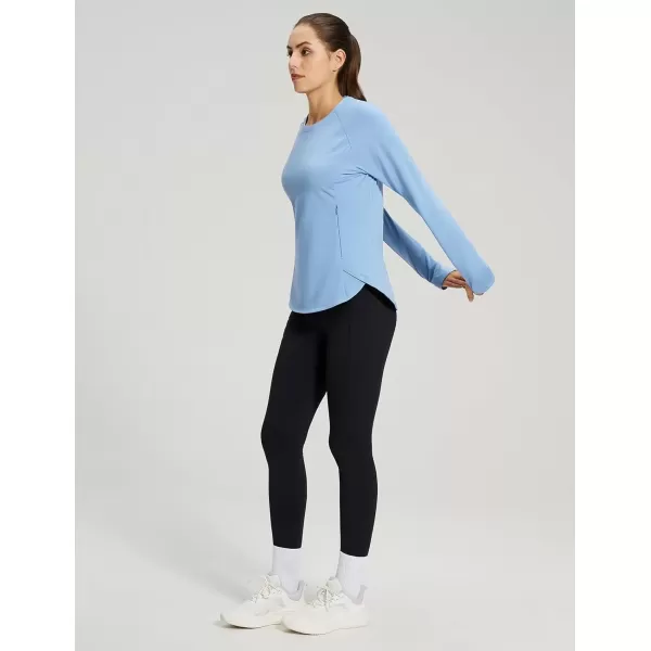 imageBALEAF Womens Thermal Tops Fleece Lined Shirts Long Sleeve Cold Weather Running Gear Workout Zipper Pocket ThumbholesBlue