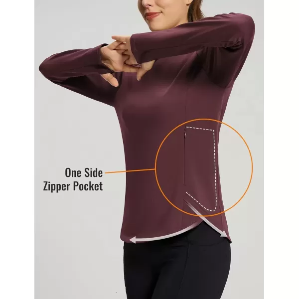 imageBALEAF Womens Thermal Tops Fleece Lined Shirts Long Sleeve Cold Weather Running Gear Workout Zipper Pocket ThumbholesWine Red