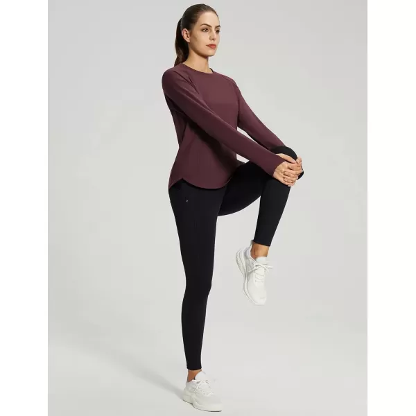 imageBALEAF Womens Thermal Tops Fleece Lined Shirts Long Sleeve Cold Weather Running Gear Workout Zipper Pocket ThumbholesWine Red