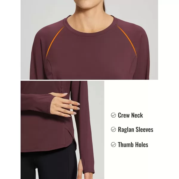 imageBALEAF Womens Thermal Tops Fleece Lined Shirts Long Sleeve Cold Weather Running Gear Workout Zipper Pocket ThumbholesWine Red