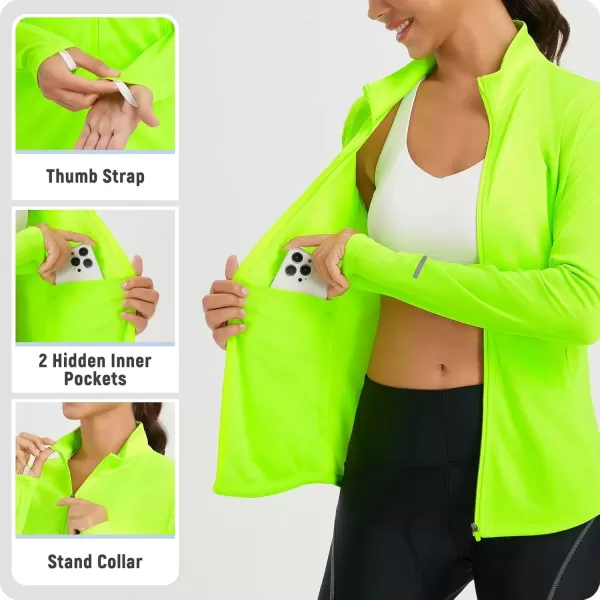 imageBALEAF Womens UPF 50 Lightweight Athletic Jacket Sun Protection Full Zip Long Sleeve Shirts Pockets Cycling RunningFluorescent Green