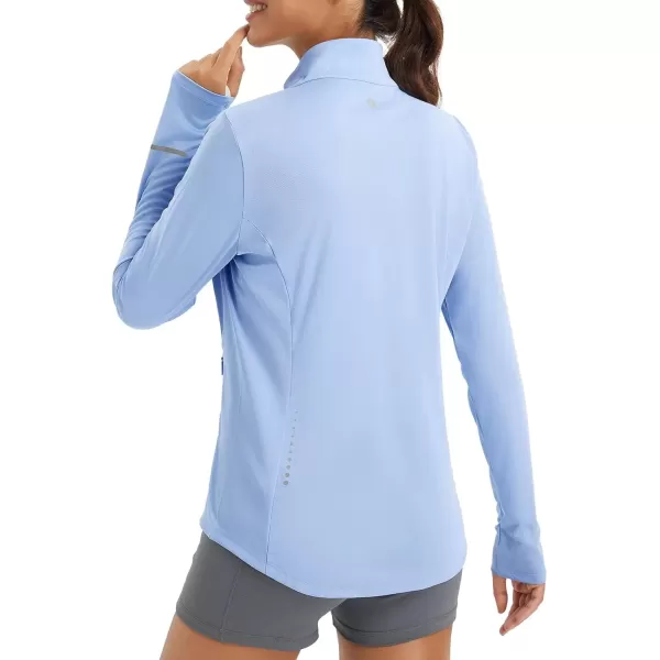 imageBALEAF Womens UPF 50 Lightweight Athletic Jacket Sun Protection Full Zip Long Sleeve Shirts Pockets Cycling RunningLight Blue