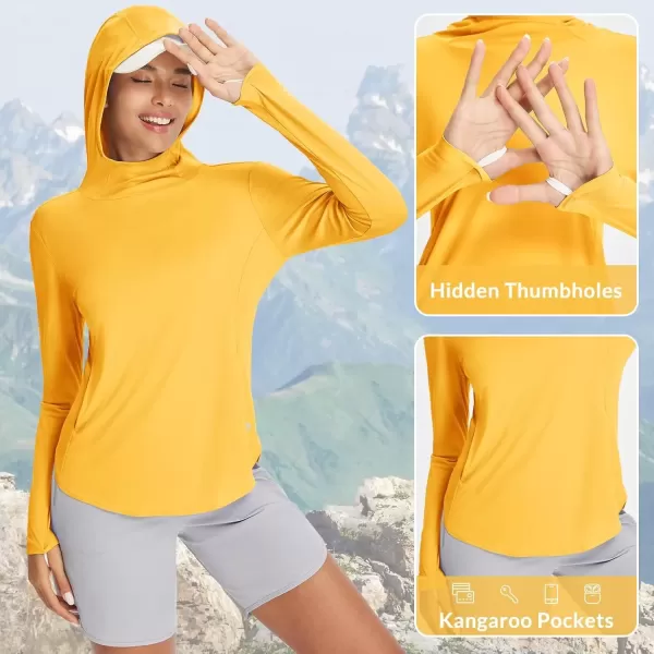 imageBALEAF Womens UPF 50 Sun Shirts UV Protection Hoodie Neck Gaiter SPF Lightweight Clothing for Hiking Fishing OutdoorYellow