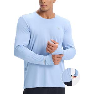 imageBALEAF Mens Mountain Bike Shirts Long Sleeve Cycling Jersey Zipper Pocket UPF 50 Workout Athletic RunningLight Blue