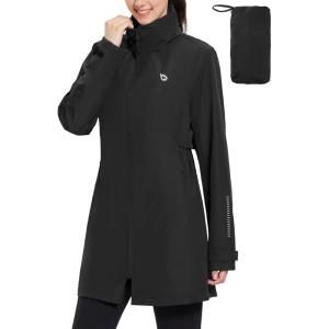 imageBALEAF Womens Long Rain Jacket Packable Hood lightweight Waterproof Cycling Raincoat WindbreakerBlack