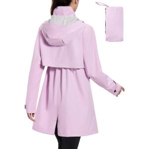 imageBALEAF Womens Long Rain Jacket Packable Hood lightweight Waterproof Cycling Raincoat WindbreakerPastel Purple