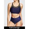 imageBALEAF Womens Lycra Swim Sports Bra Modest Scoop Neck Criss Cross UPF50 Bathing Suit Tops Builtin BraDark Blue