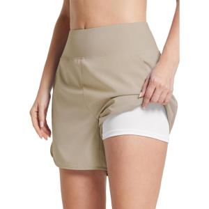 imageBALEAF Womens 5quot Swim Shorts High Waisted Board Shorts Quick Dry Swimming Bottoms Trunks UPF 50 Beach Shorts with LinerKhaki