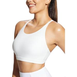 imageBALEAF Womens Lycra Swim Sports Bra Modest Scoop Neck Criss Cross UPF50 Bathing Suit Tops Builtin BraWhite
