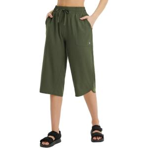 imageBALEAF Womens 17quot Long Shorts Capri Pants Below Knee Wide Leg Lightweight Quick Dry Elastic Waist Casual for HikingDark Army Green