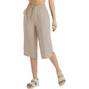 imageBALEAF Womens 17quot Long Shorts Capri Pants Below Knee Wide Leg Lightweight Quick Dry Elastic Waist Casual for HikingLight Khaki