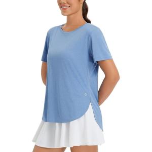 imageBALEAF Womens Short Sleeve Shirts Sun Shirt UPF50 Lightweight TShirts Workout Tops UV SPF Crew Neck Quick DryHeather Blue