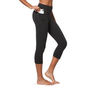 imageBALEAF Womens Capri Leggings with Pockets High Waisted Workout Yoga Running Gym Pants for Casual SummerCharcoal