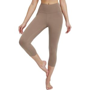 imageBALEAF Womens Capri Leggings with Pockets High Waisted Workout Yoga Running Gym Pants for Casual SummerCocoa Crmelycra