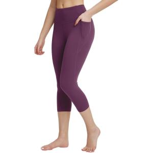 imageBALEAF Womens Capri Leggings with Pockets High Waisted Workout Yoga Running Gym Pants for Casual SummerDark Magenta