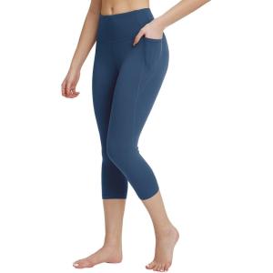 imageBALEAF Womens Capri Leggings with Pockets High Waisted Workout Yoga Running Gym Pants for Casual SummerDenim Blue