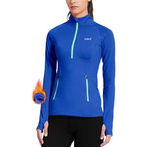imageBALEAF Womens Running Jacket Thermal Fleece Pullover Half Zip Tops Thumbholes Winter Long Sleeve Cold WeatherBlue