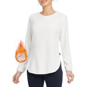 imageBALEAF Womens Thermal Shirts Polar Fleece Tops Long Sleeve Tunic Warm Running Workout Winter Cold Weather HikingBirch White