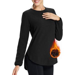 imageBALEAF Womens Thermal Shirts Polar Fleece Tops Long Sleeve Tunic Warm Running Workout Winter Cold Weather HikingBlack