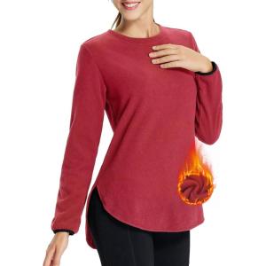 imageBALEAF Womens Thermal Shirts Polar Fleece Tops Long Sleeve Tunic Warm Running Workout Winter Cold Weather HikingDark Red