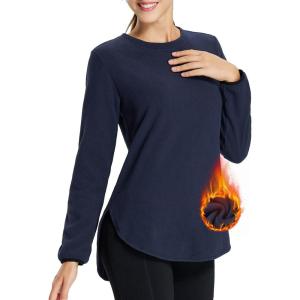imageBALEAF Womens Thermal Shirts Polar Fleece Tops Long Sleeve Tunic Warm Running Workout Winter Cold Weather HikingNavy Blue