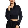 imageBALEAF Womens Half Zip Cropped Sweatshirt High Neck Long Sleeve Crop Pullover Athletic Ribbed Corset Hems CozyBlack