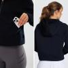 imageBALEAF Womens Half Zip Cropped Sweatshirt High Neck Long Sleeve Crop Pullover Athletic Ribbed Corset Hems CozyBlackhoodie
