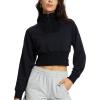 imageBALEAF Womens Half Zip Cropped Sweatshirt High Neck Long Sleeve Crop Pullover Athletic Ribbed Corset Hems CozyBlack