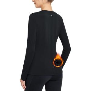 imageBALEAF Womens Thermal Shirts Crewneck Fleece Lined Long Sleeve Tops Running Workout Ski Base Layer Winter Cold WeatherBlack