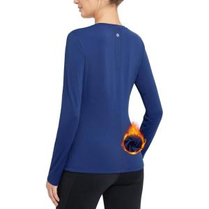 imageBALEAF Womens Thermal Shirts Crewneck Fleece Lined Long Sleeve Tops Running Workout Ski Base Layer Winter Cold WeatherBlue