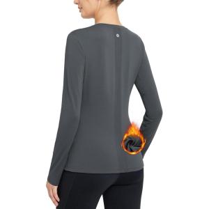 imageBALEAF Womens Thermal Shirts Crewneck Fleece Lined Long Sleeve Tops Running Workout Ski Base Layer Winter Cold WeatherLight Grey