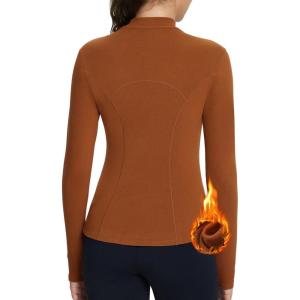 imageBALEAF Womens Thermal Tops Fleece Lined Shirts Long Sleeve Cold Weather Winter Gear Workout Zipper Pocket ThumbholesBrown