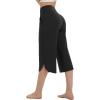 imageBALEAF Womens Capri Pants Wide Leg Yoga Capris with Pockets Loose Stretch Workout Leggings Casual SummerBlack
